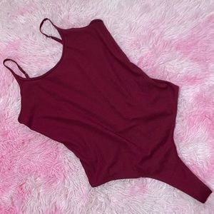 Athleta ribbed thong bodysuit red raspberry size medium